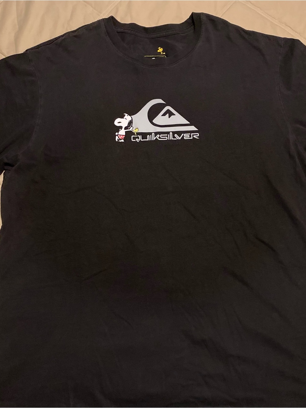 Quiksilver Black Tee with Snoopy Graphic